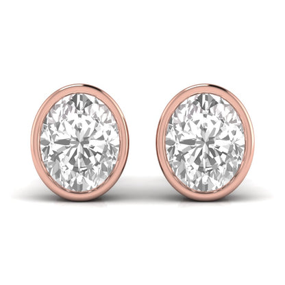 2 Carats Each Oval Shape Solitaire Diamond Bezel Setting Studs Earring