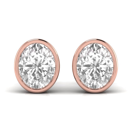 1.5 Carats Each Oval Shape Solitaire Diamond Bezel Setting Studs Earring