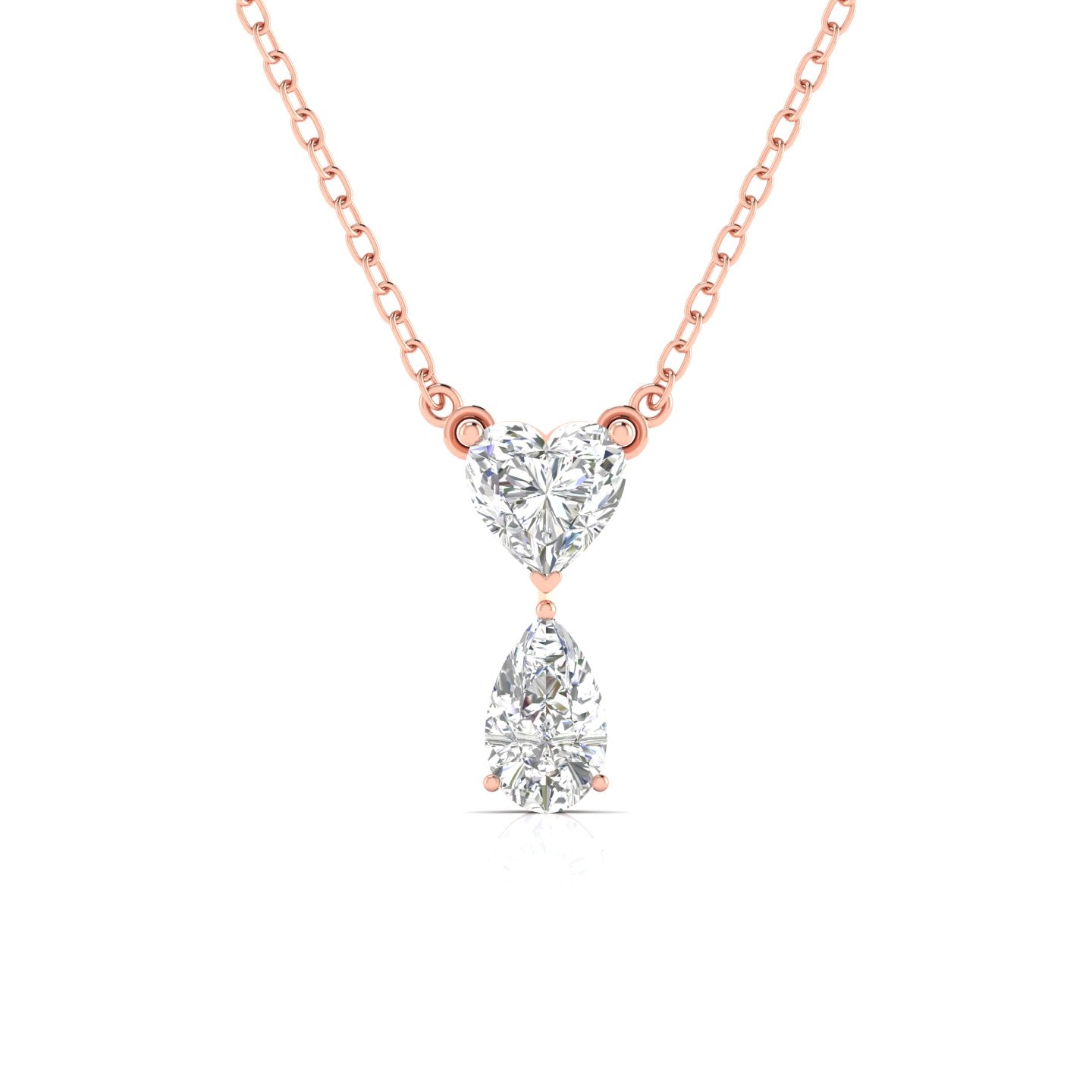 Heart & Pear Shape Solitaire Diamonds Chain Pendant