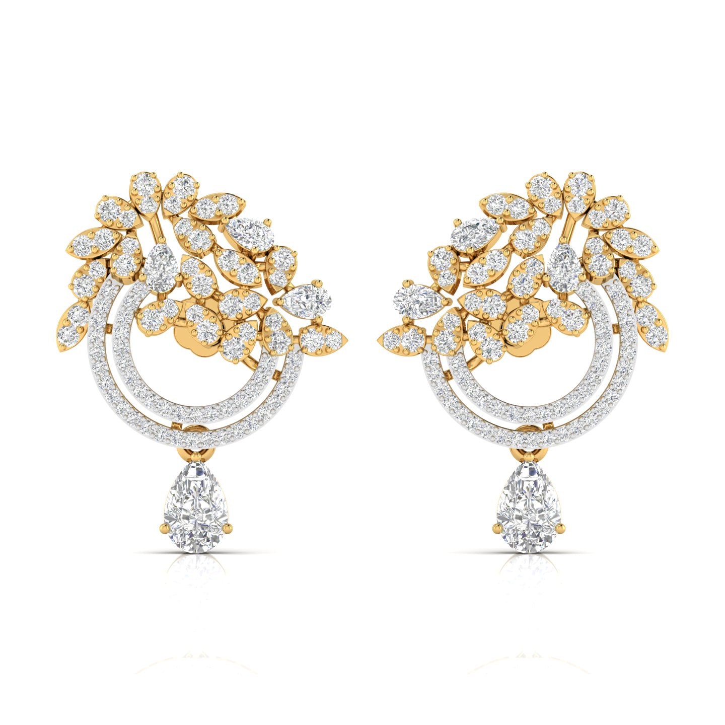 Diamond Dangling Earrings with Floral Design