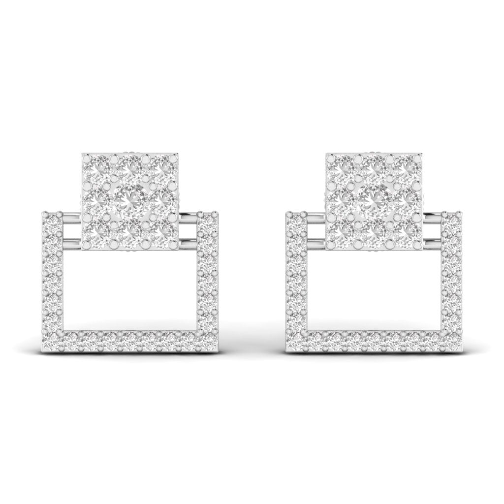 Square Style Round Cut Diamond Earring Studs