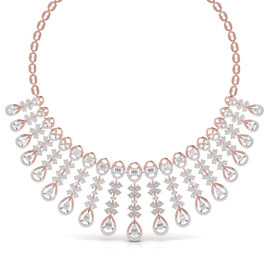 IVANA Sparkling Elegance Heavily Embellished Round & Baguette Cut Diamond Necklace