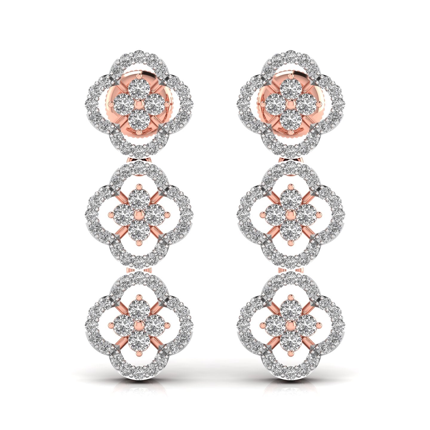 Round Cut Diamond Three Steps Drop Earring