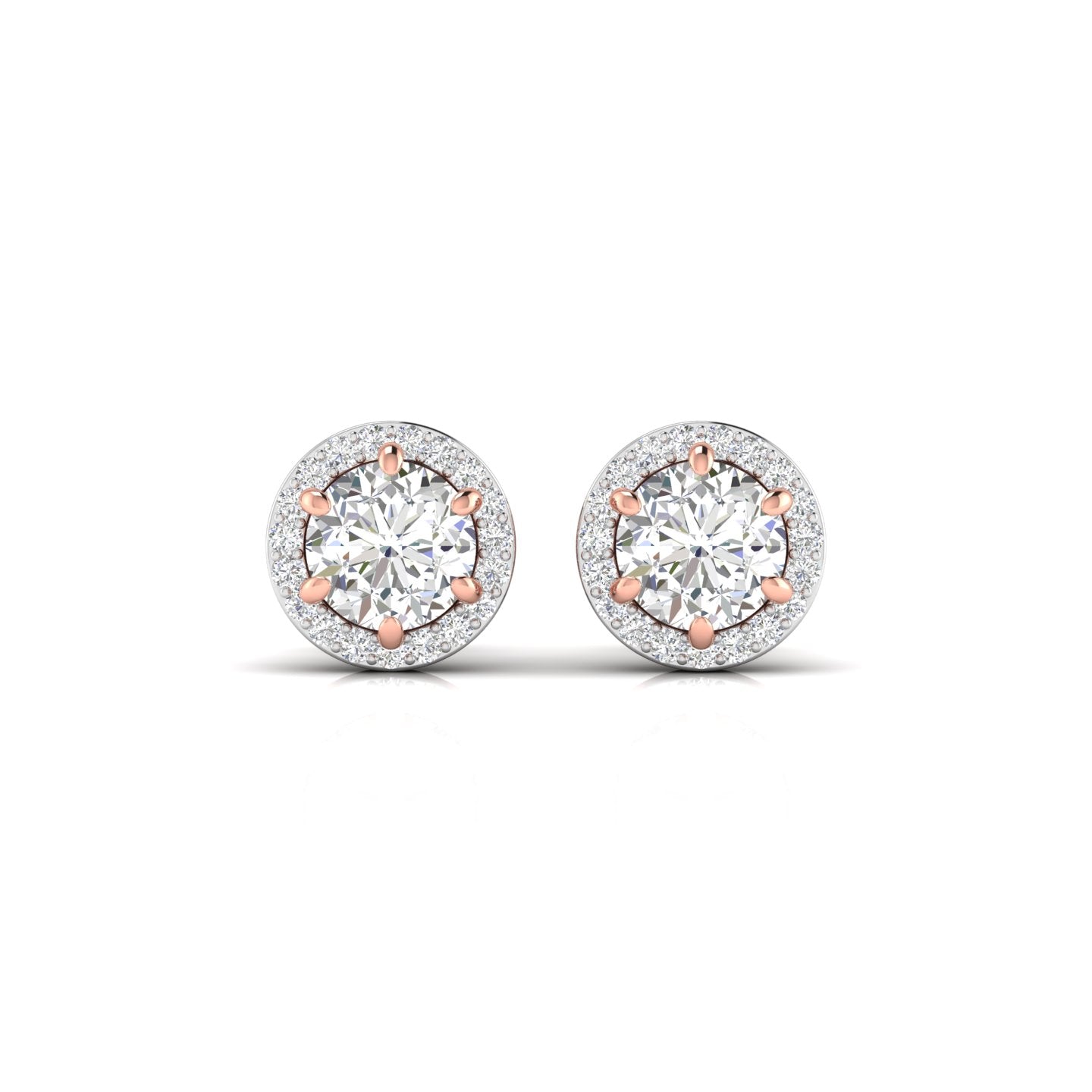 1 Carat Each Round Diamonds Halo Studs Earring