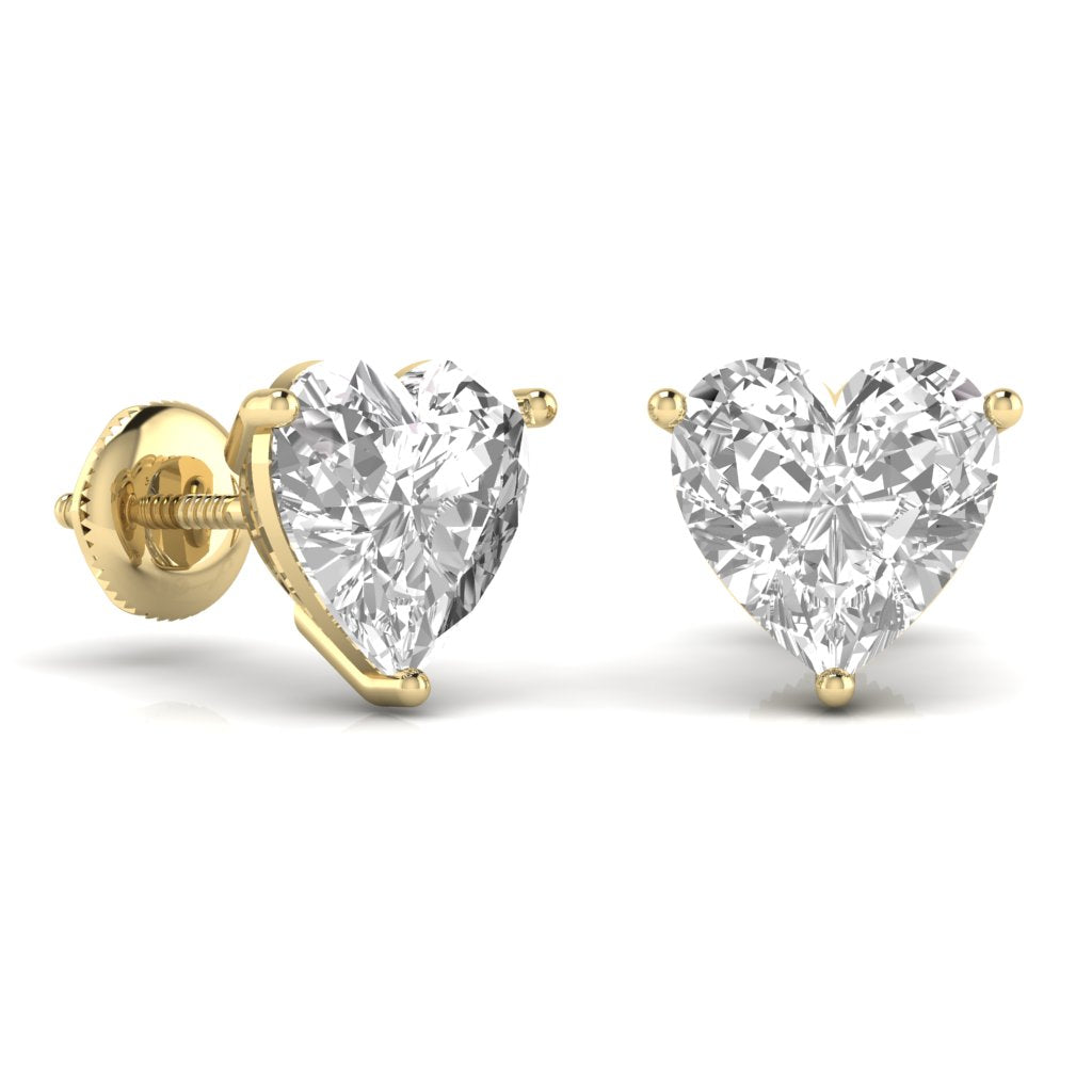 1.5 Carats Each Heart Shape Solitaire Diamond Three Prong Setting Studs Earring