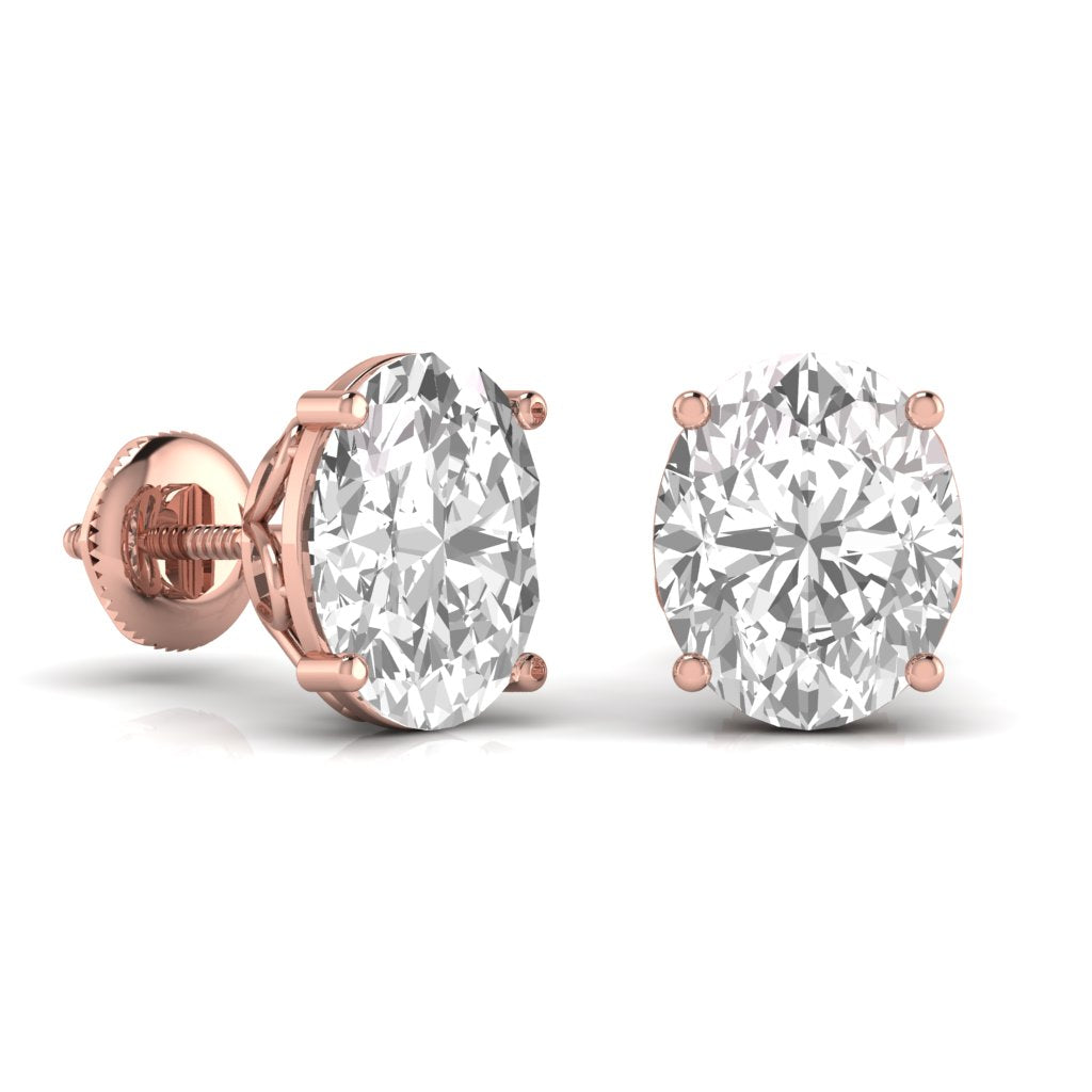 3 Carats Each Oval Shape Solitaire Diamond Four Prong Setting Studs Earring