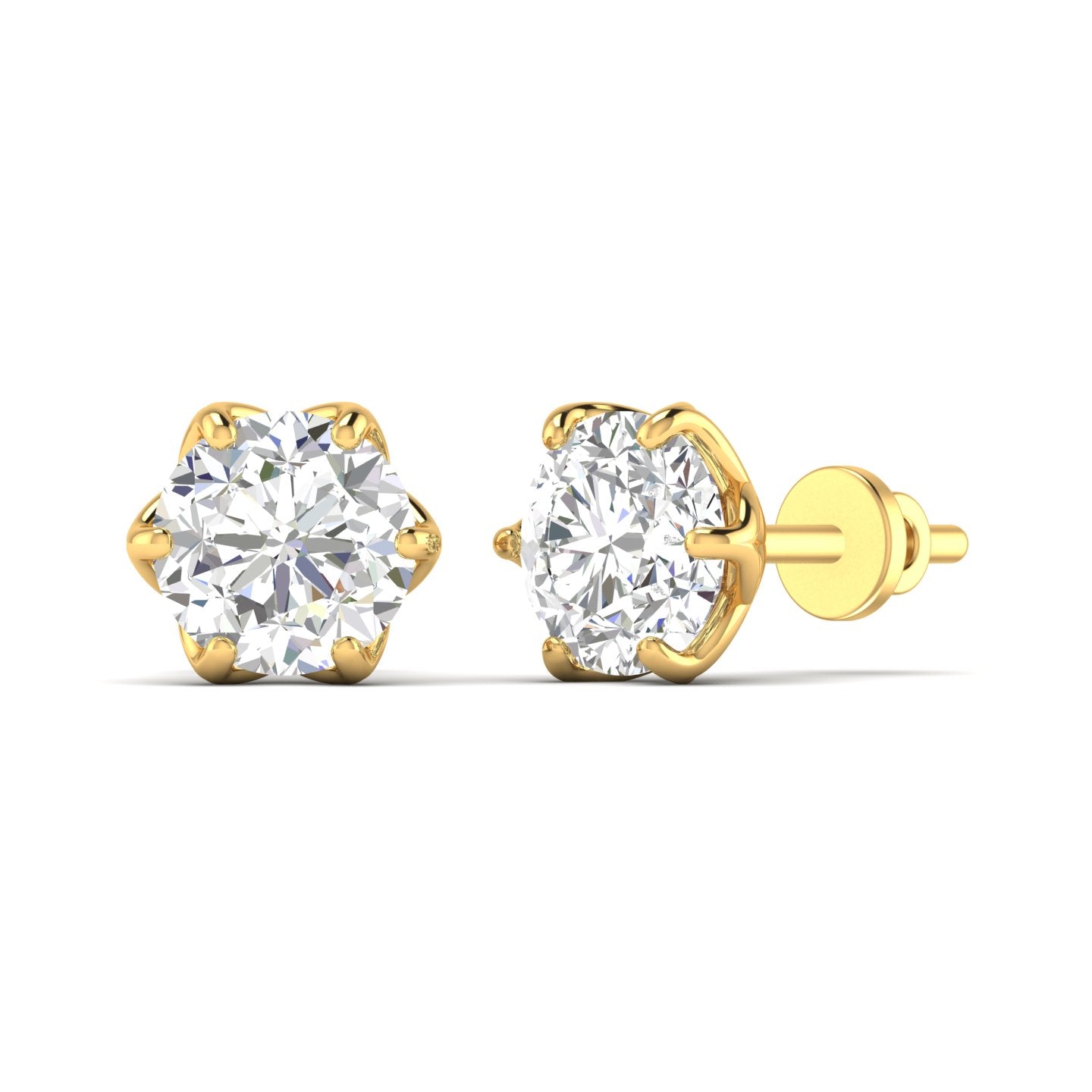 4 Carats Each Round Diamonds 6-prongs Setting Studs Earrings