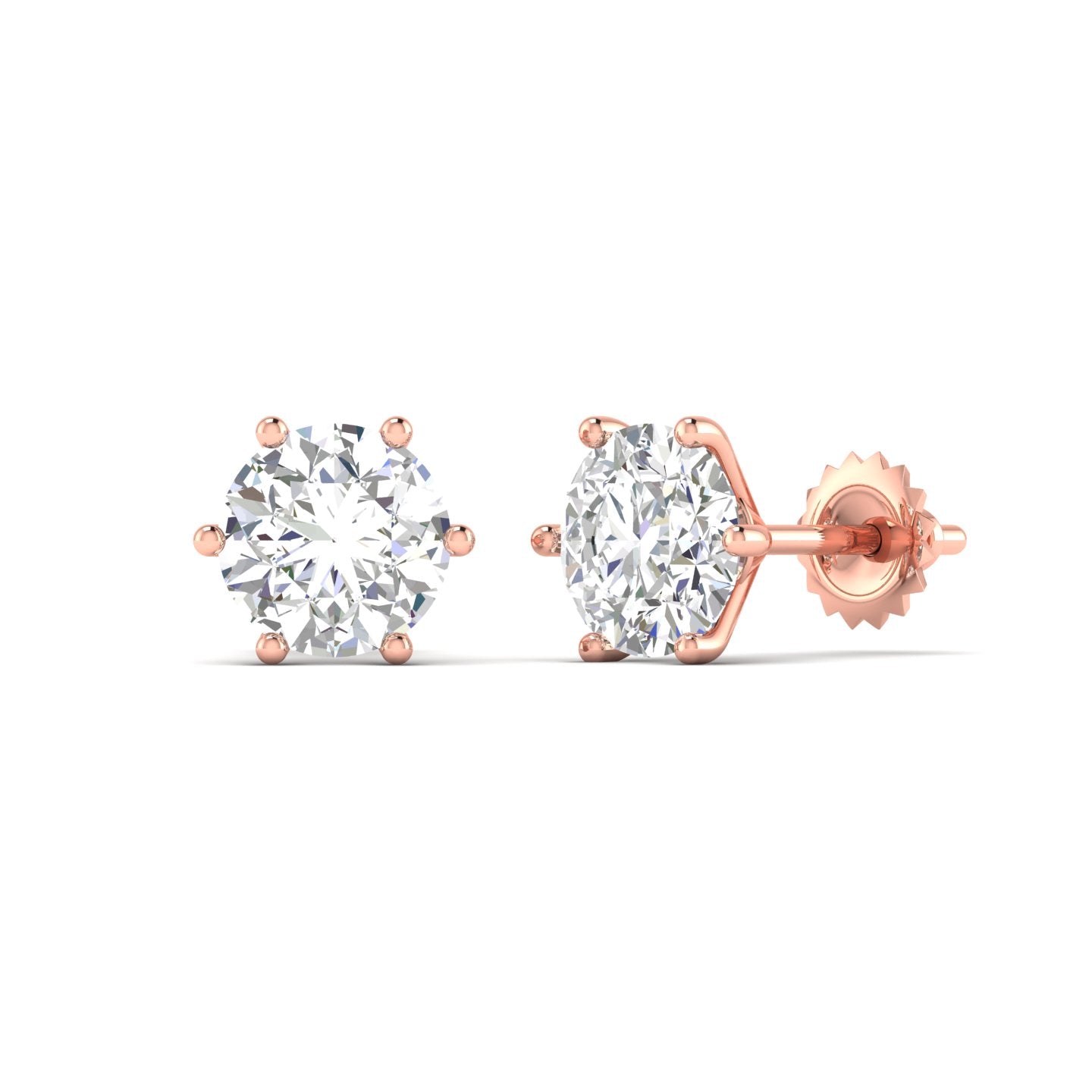 2.13 Carats Each Round Diamonds 6-prongs Setting Studs Earrings