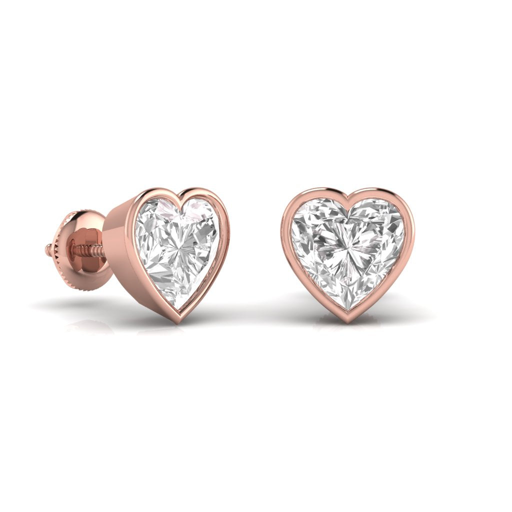 1.5 Carats Each Heart Shape Solitaire Diamond Bezel Setting Studs Earring