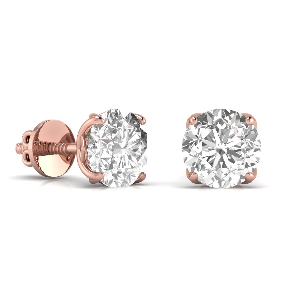 2 Carat Each Round Diamond Four Prong Basket Setting Studs Earring