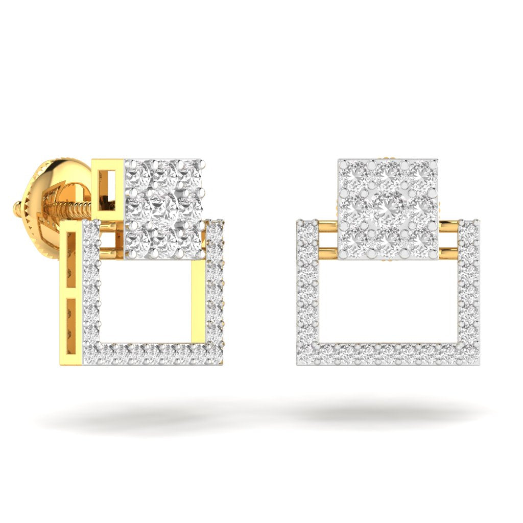 Square Style Round Cut Diamond Earring Studs