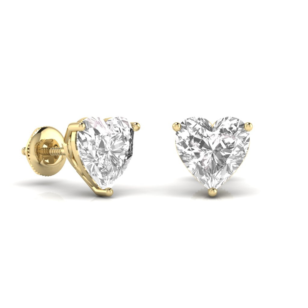 3 Carats Each Heart Shape Solitaire Diamond Three Prong Martini Setting Studs Earring