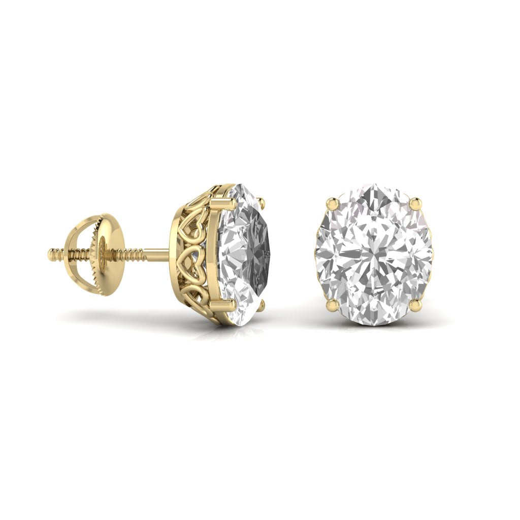 3 Carats Each Oval Shape Solitaire Diamond Four Prong Basket Setting Studs Earring