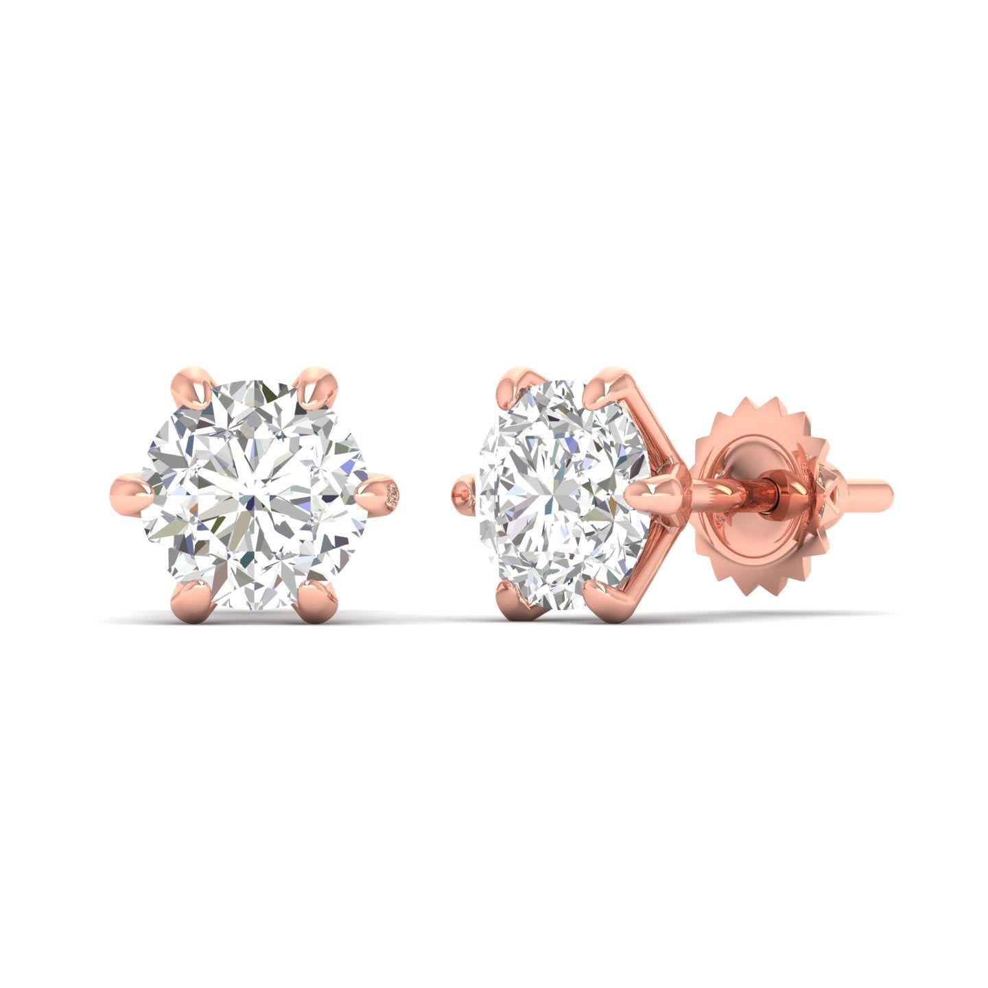 2.01 Carats Each Round Diamonds 6-Prongs Setting Studs Earrings