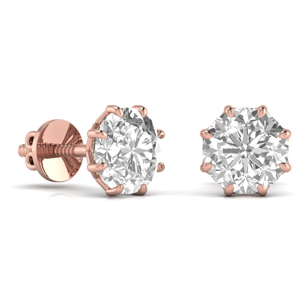 2 Carats Each Round Diamond 8 Prong Setting Studs Earring