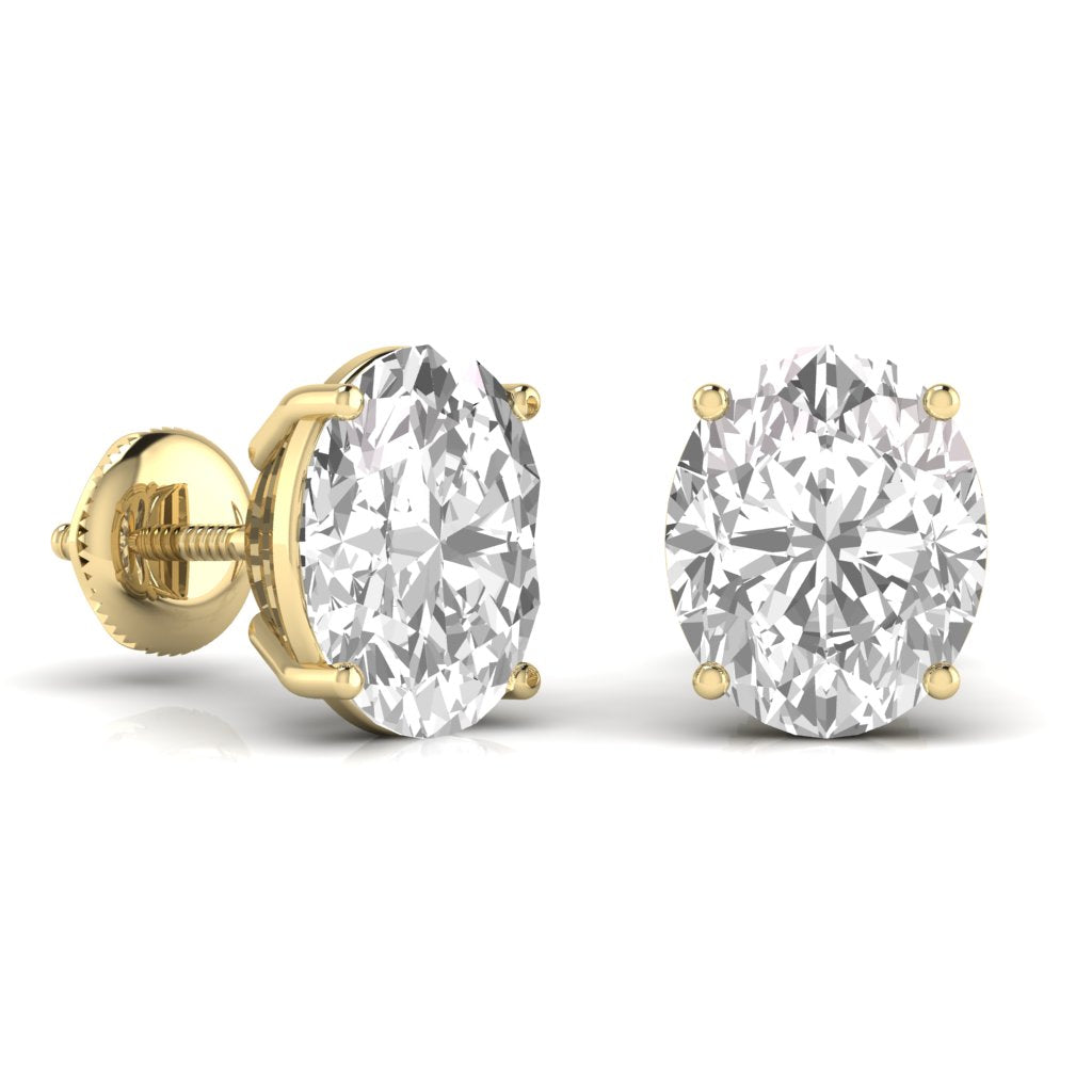 1.5 Carats Each Oval Shape Solitaire Diamond 4-Prong Setting Studs Earring