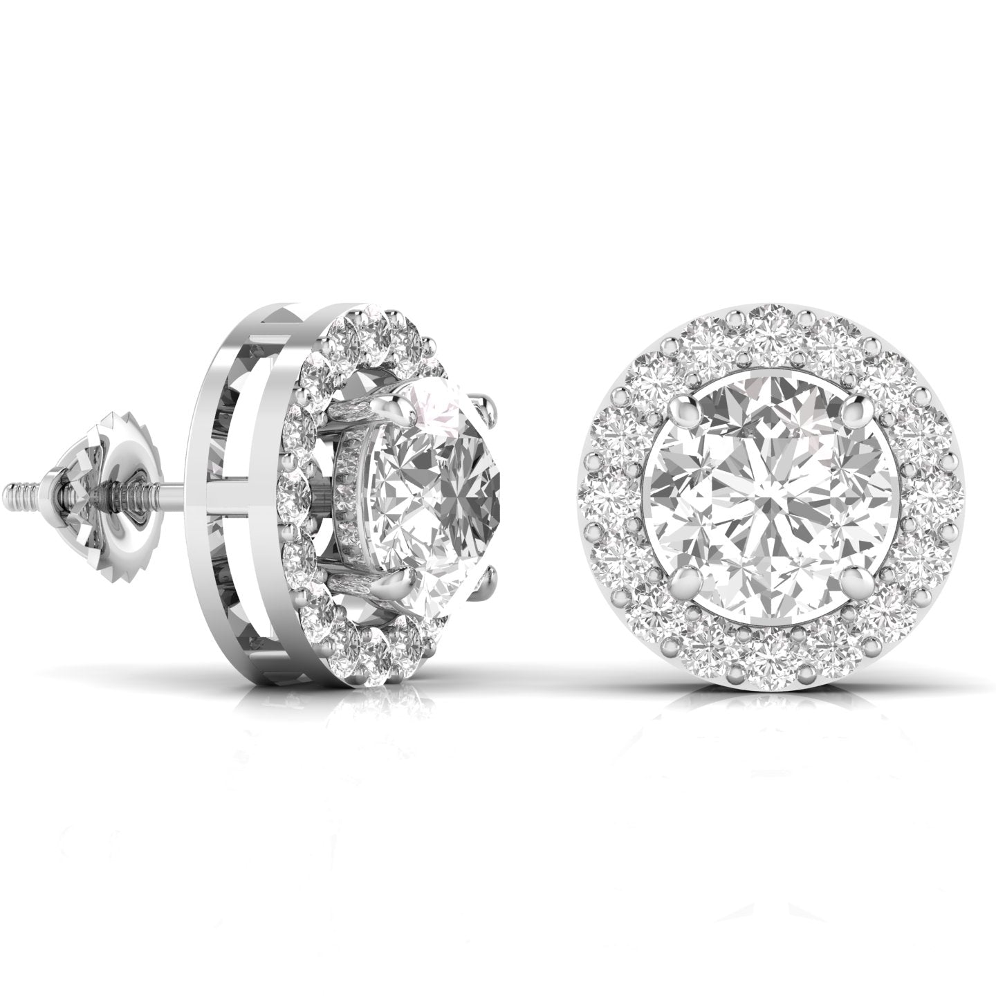 3.5 Carat Each Round Solitaire Diamonds Halo Stud Earring