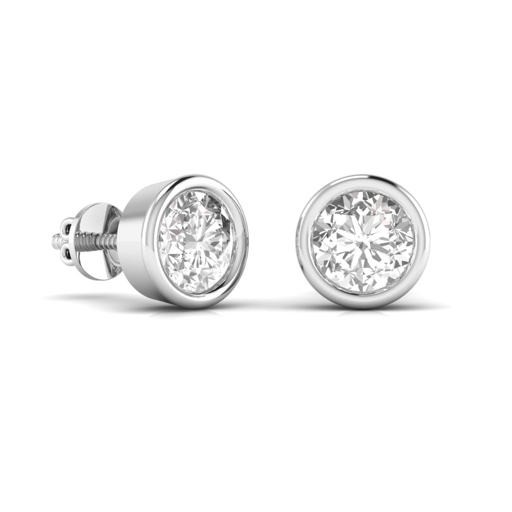 1.5 Carats Each Round Solitaire Diamond Bezel Setting Studs Earring