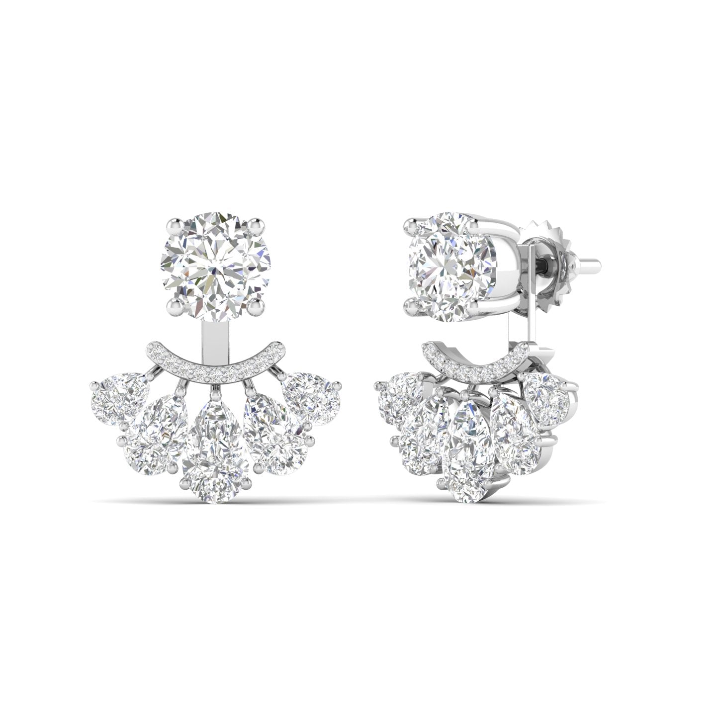 1.01 Carat Each Round Solitaire & Fancy Diamonds Drops Earrings