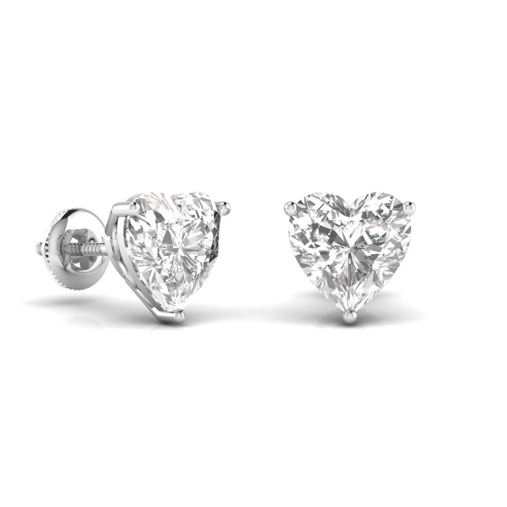 3 Carats Each Heart Shape Solitaire Diamond Three Prong Martini Setting Studs Earring