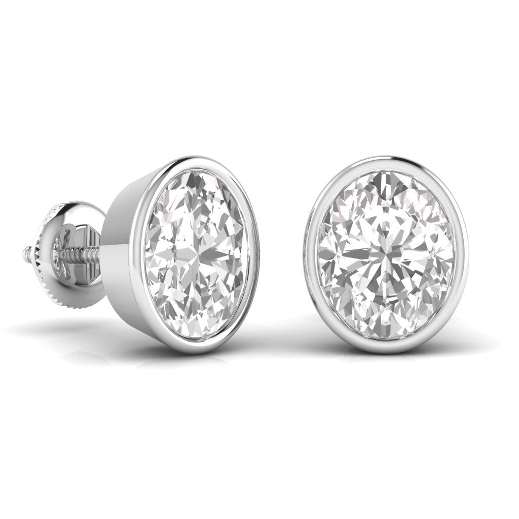 1.5 Carats Each Oval Shape Solitaire Diamond Bezel Setting Studs Earring