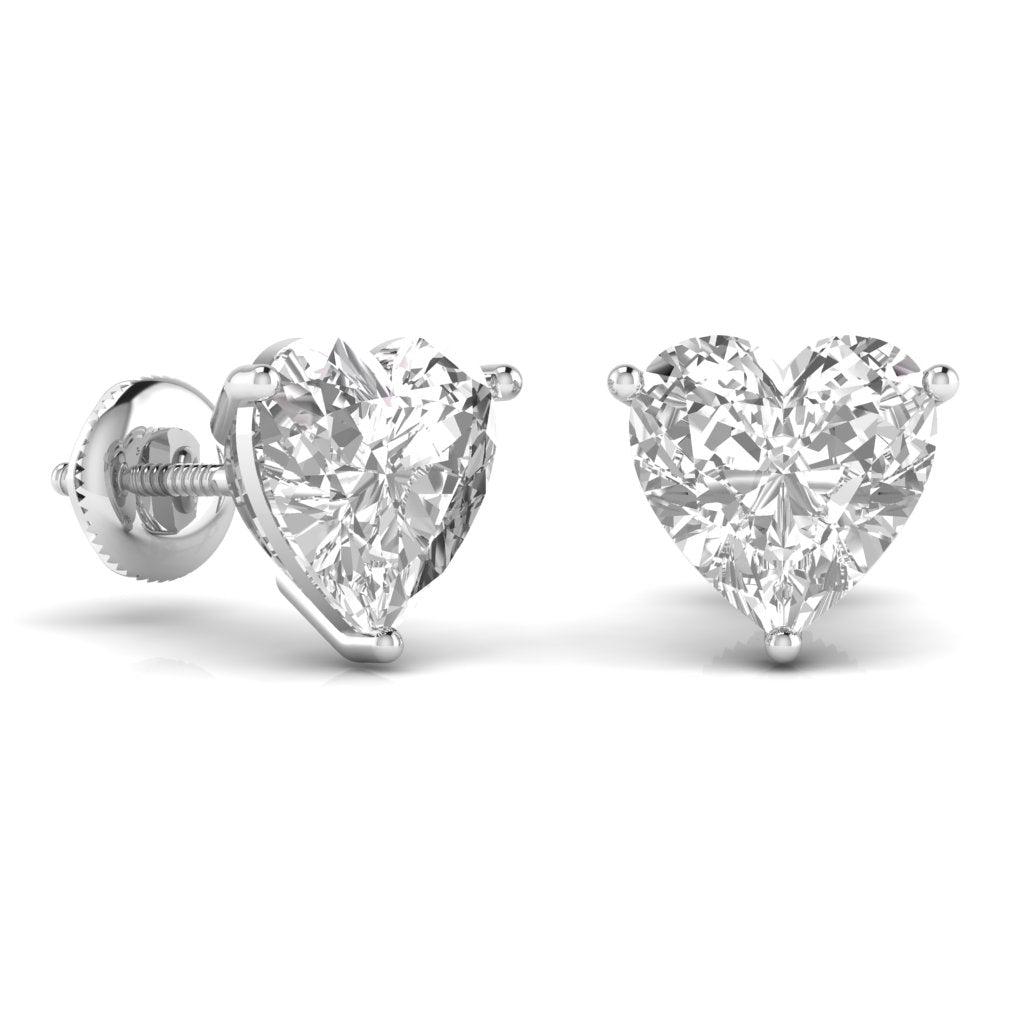 1.5 Carats Each Heart Shape Solitaire Diamond Three Prong Setting Studs Earring