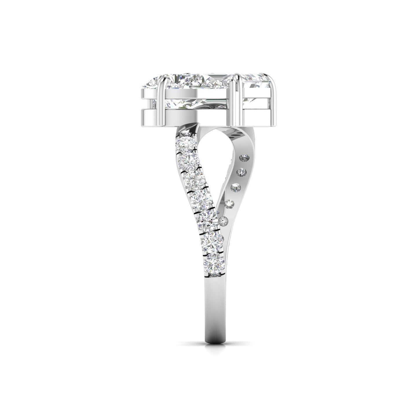 Pear & Emerald Cut Solitaire Diamonds Twisted Ring