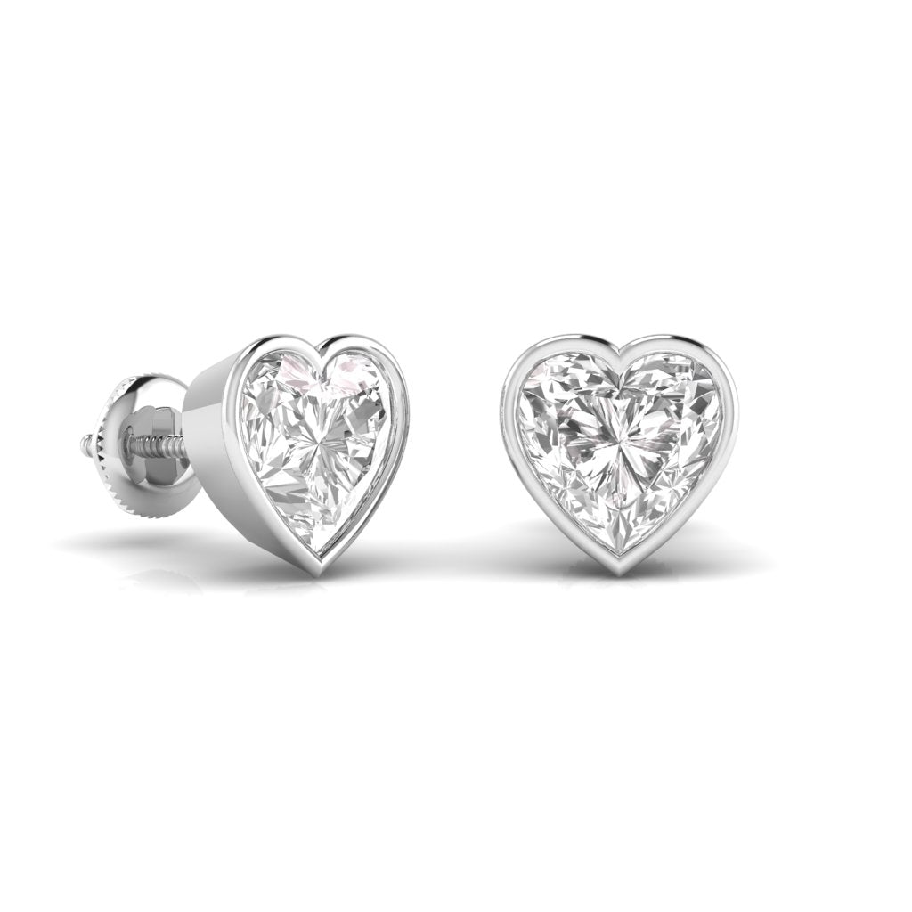 2.5 Carats Each Heart Shape Solitaire Diamond Three Bezel Setting Studs Earring