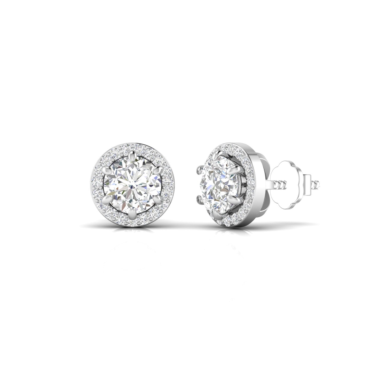 1 Carat Each Round Diamonds Halo Studs Earring