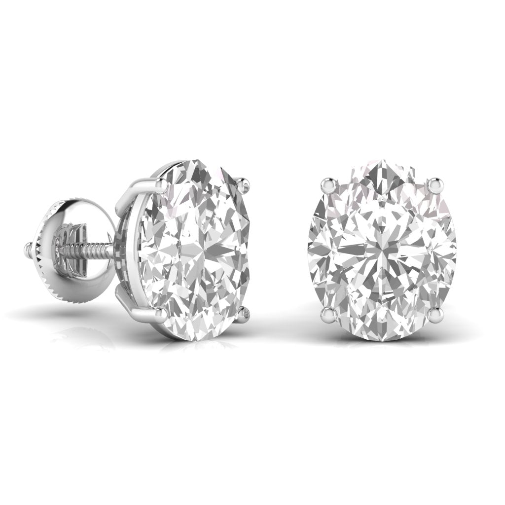 2 Carats Each Oval Shape Solitaire Diamond 4-Prong Setting Studs Earring