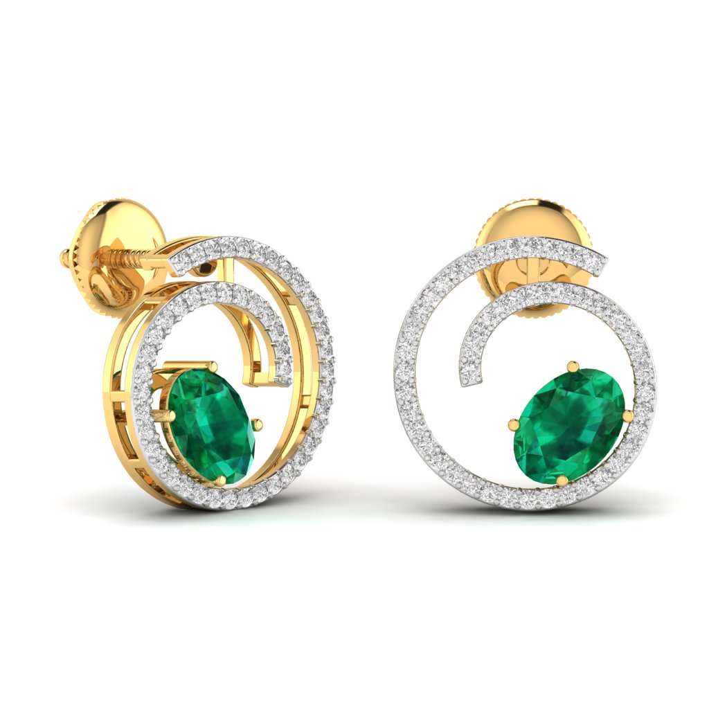 OVAL Coloured Stone & Round Diamond Earring