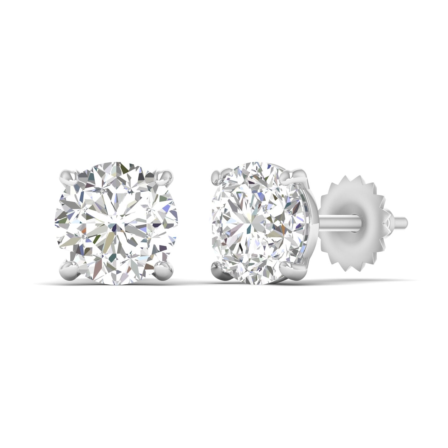 2.5 Carats Each Round Diamonds 4-Prongs Settings Studs Earrings