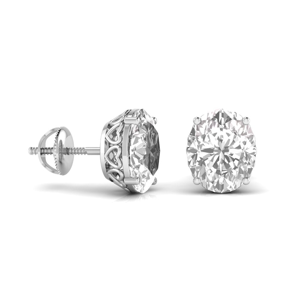 2.5 Carats Each Oval Shape Solitaire Diamond Four Prong Basket Setting Studs Earring