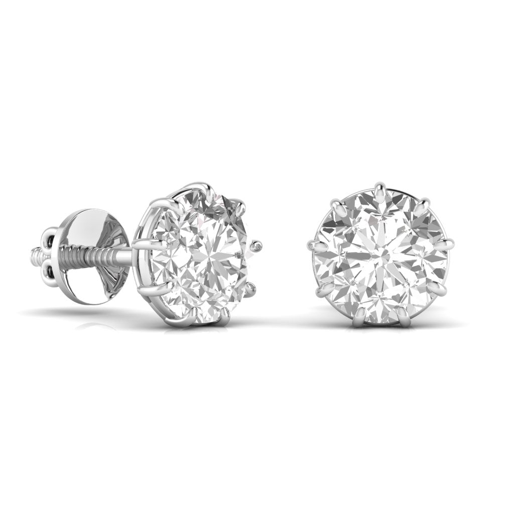 2 Carats Each Round Solitaire Diamond 9 Prong Setting Studs Earring