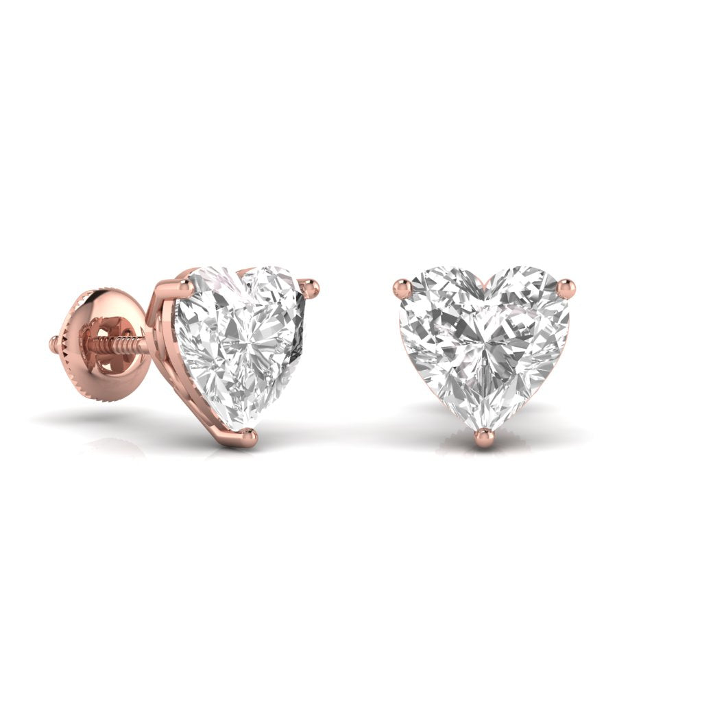 2.5 Carats Each Heart Shape Solitaire Diamond Three Prong Martini Setting Studs Earring