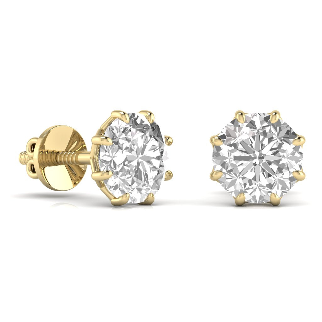 2 Carats Each Round Diamond 8 Prong Setting Studs Earring