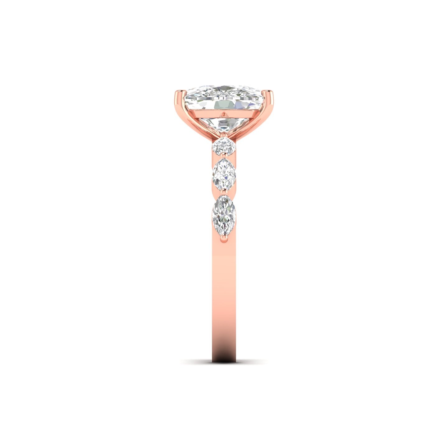 Modern Oval Diamond Ring with Marquise Accents