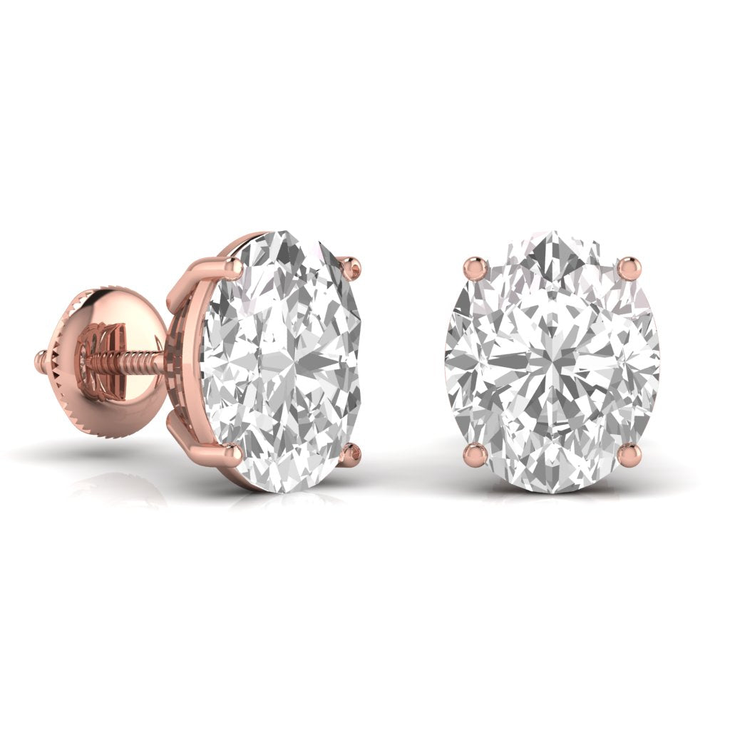 2 Carats Each Oval Shape Solitaire Diamond 4-Prong Setting Studs Earring