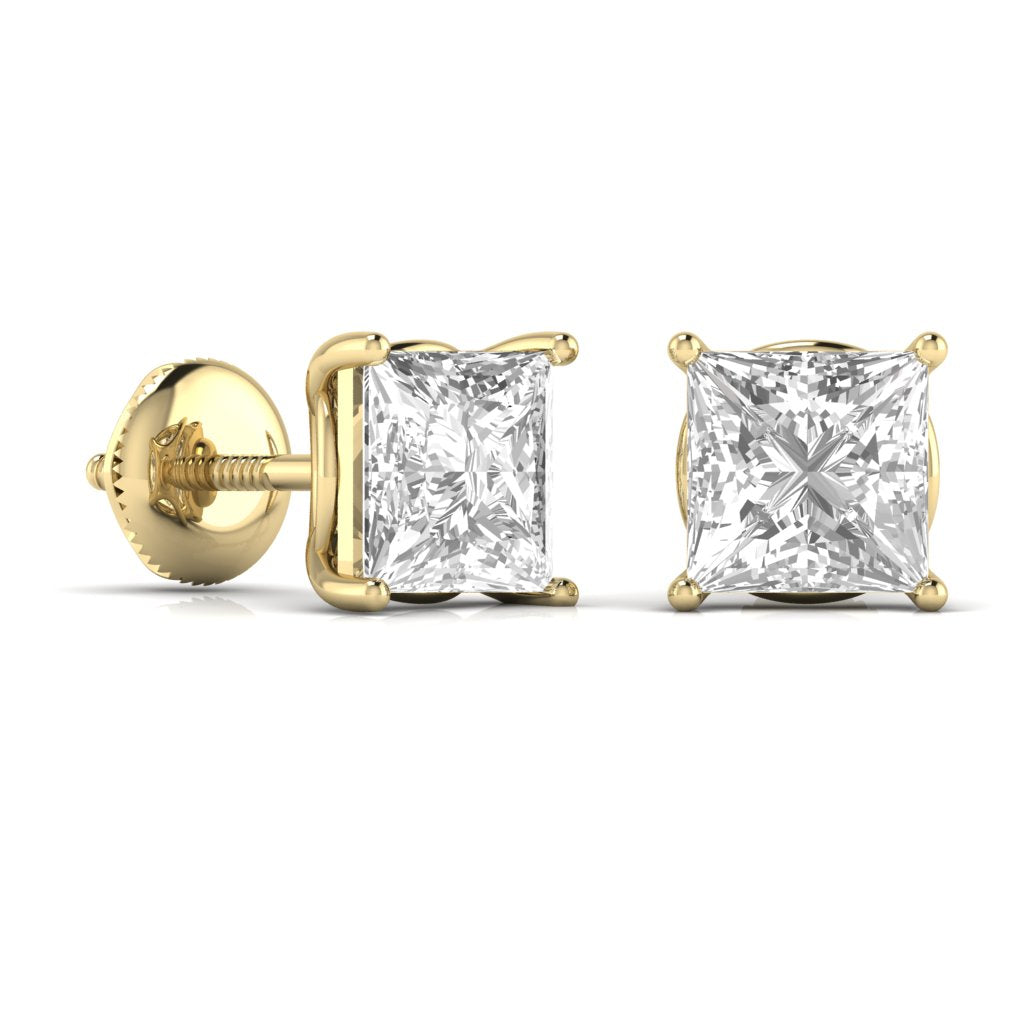 2.5 Carats Each Princess Shape Solitaire Diamond 4-Prong Basket Setting Studs Earring