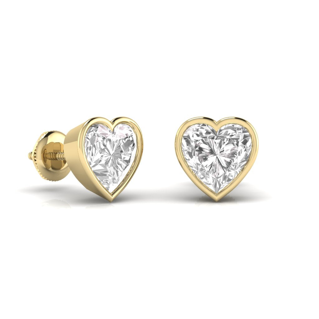 3 Carats Each Heart Shape Solitaire Diamond Three Bezel Setting Studs Earring