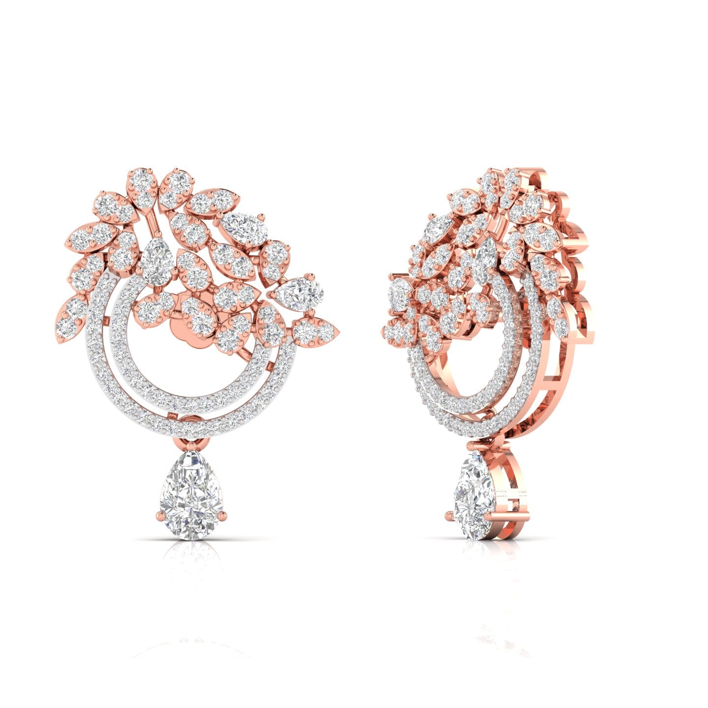 Diamond Dangling Earrings with Floral Design