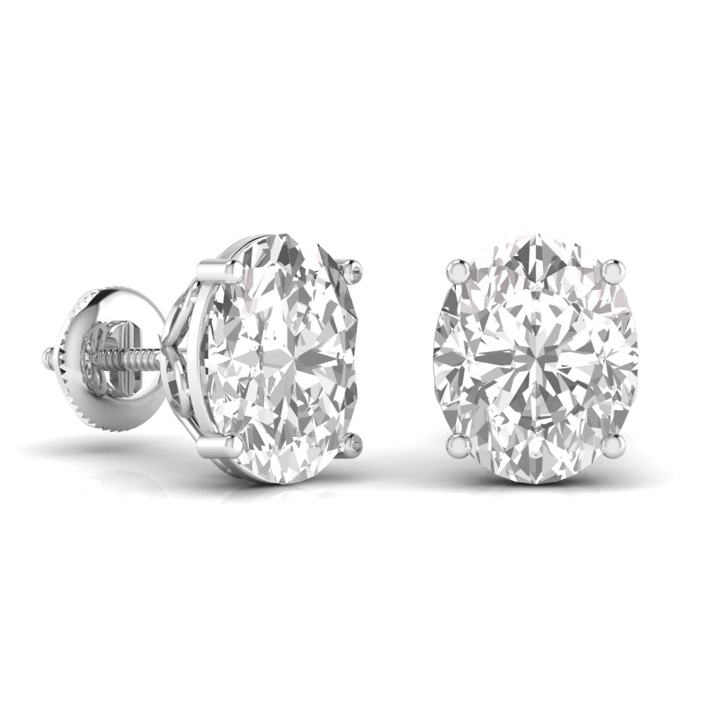 2 Carats Each Oval Shape Solitaire Diamond Four Prong Setting Studs Earring