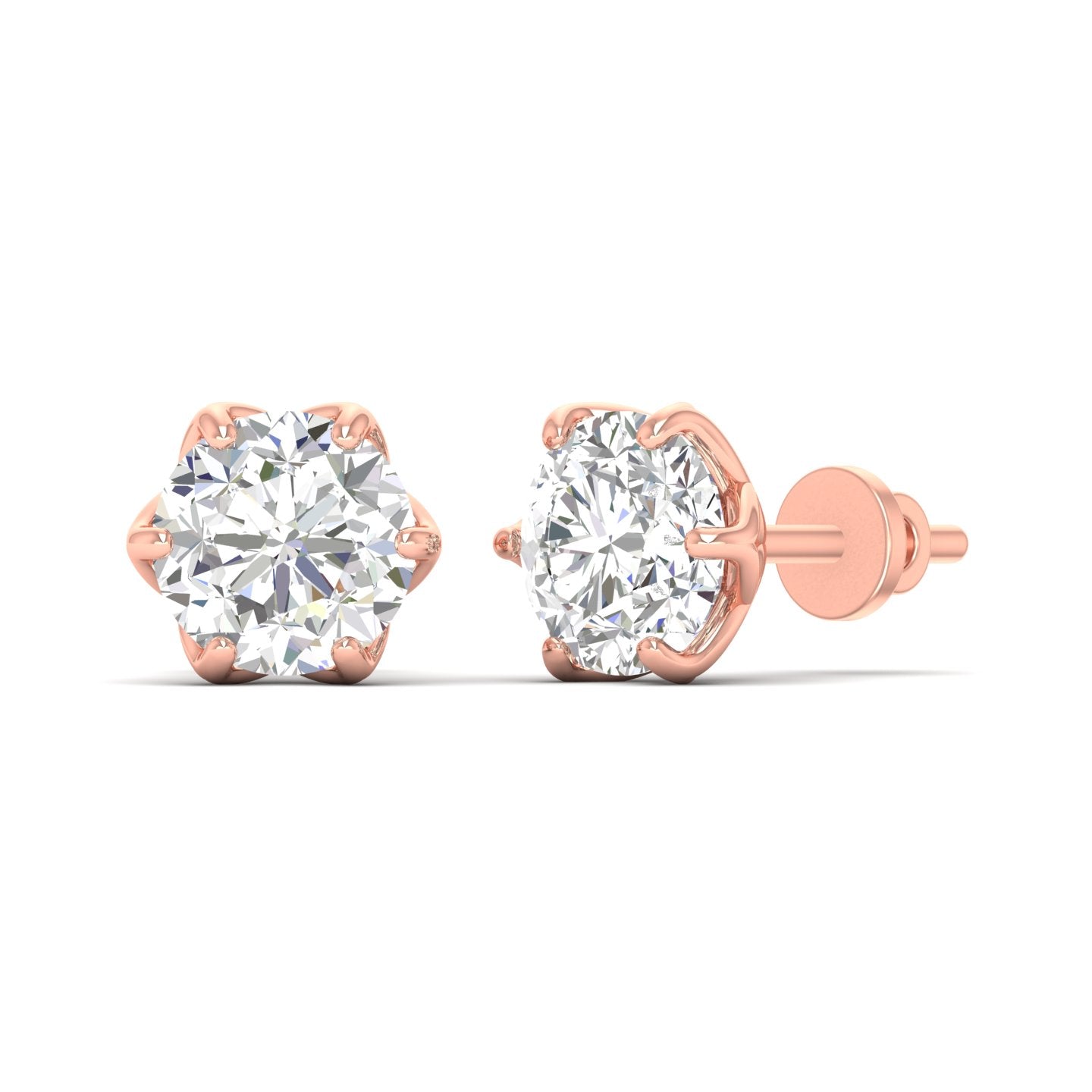 4 Carats Each Round Diamonds 6-prongs Setting Studs Earrings