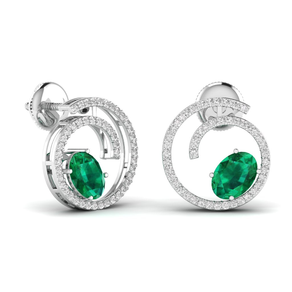 OVAL Coloured Stone & Round Diamond Earring