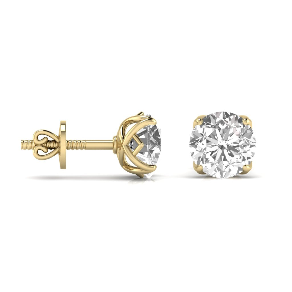 2 Carat Each Round Diamond Four Prong Basket Setting Studs Earring