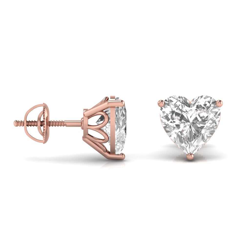 1.5 Carats Each Heart Shape Solitaire Diamond Three Prong Martini Setting Studs Earring