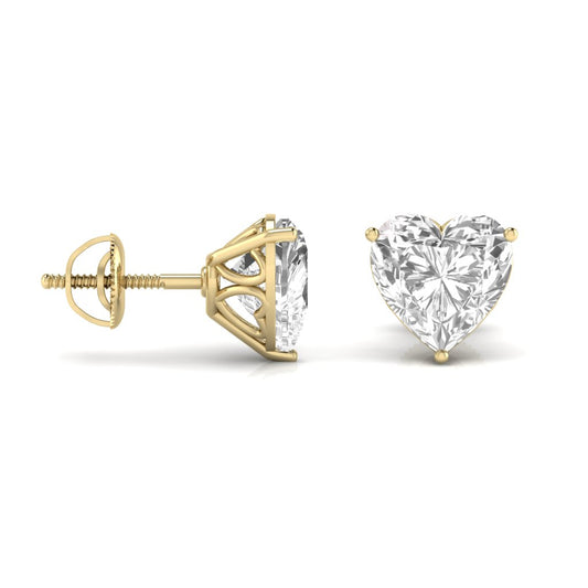 1.5 Carats Each Heart Shape Solitaire Diamond Three Prong Martini Setting Studs Earring