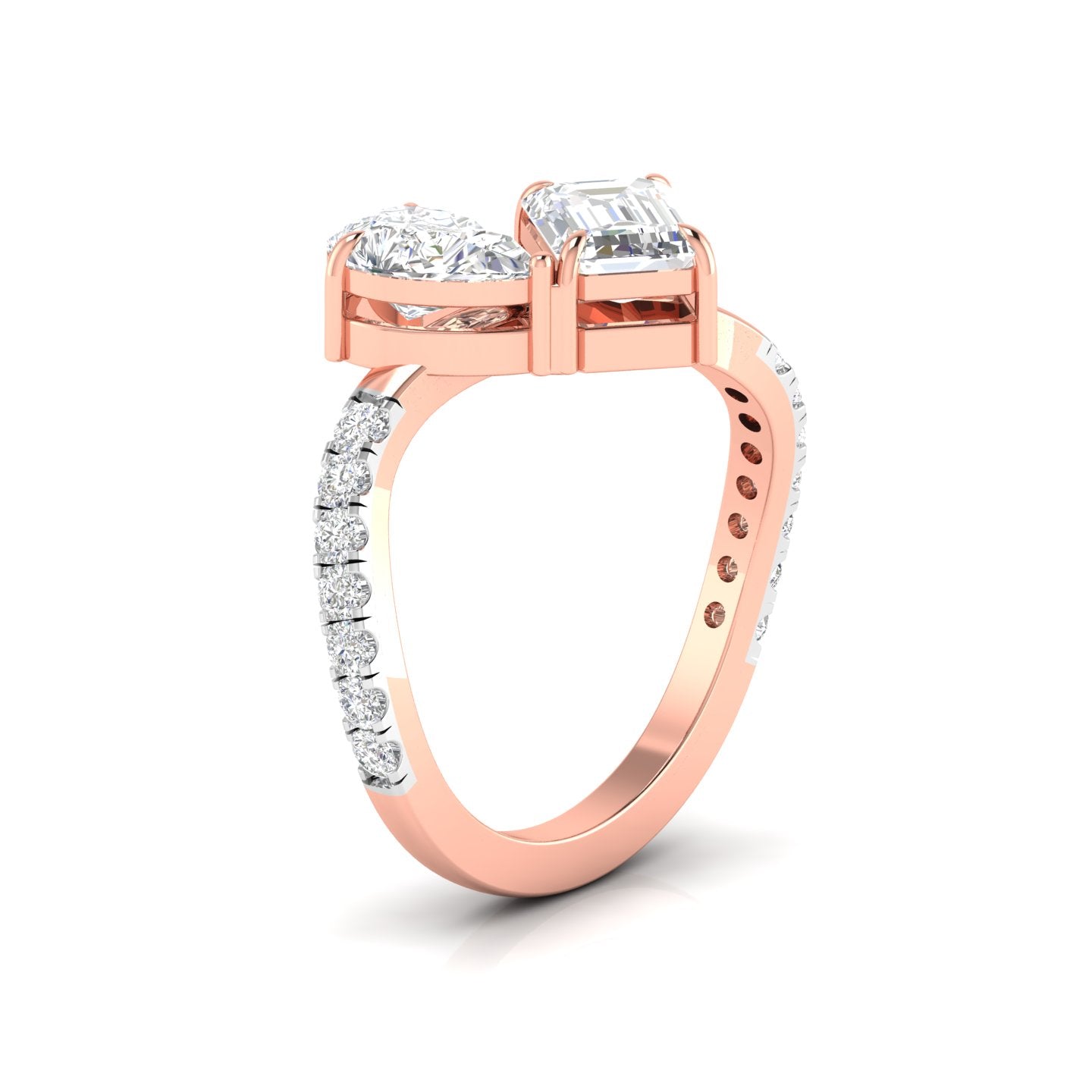 Pear & Emerald Cut Solitaire Diamonds Twisted Ring