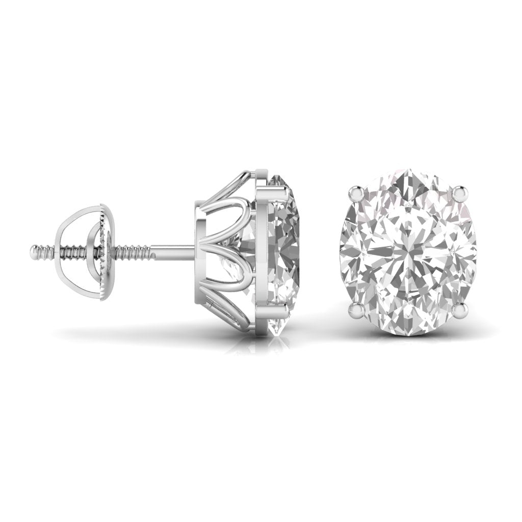 2 Carats Each Oval Shape Solitaire Diamond Four Prong Setting Studs Earring