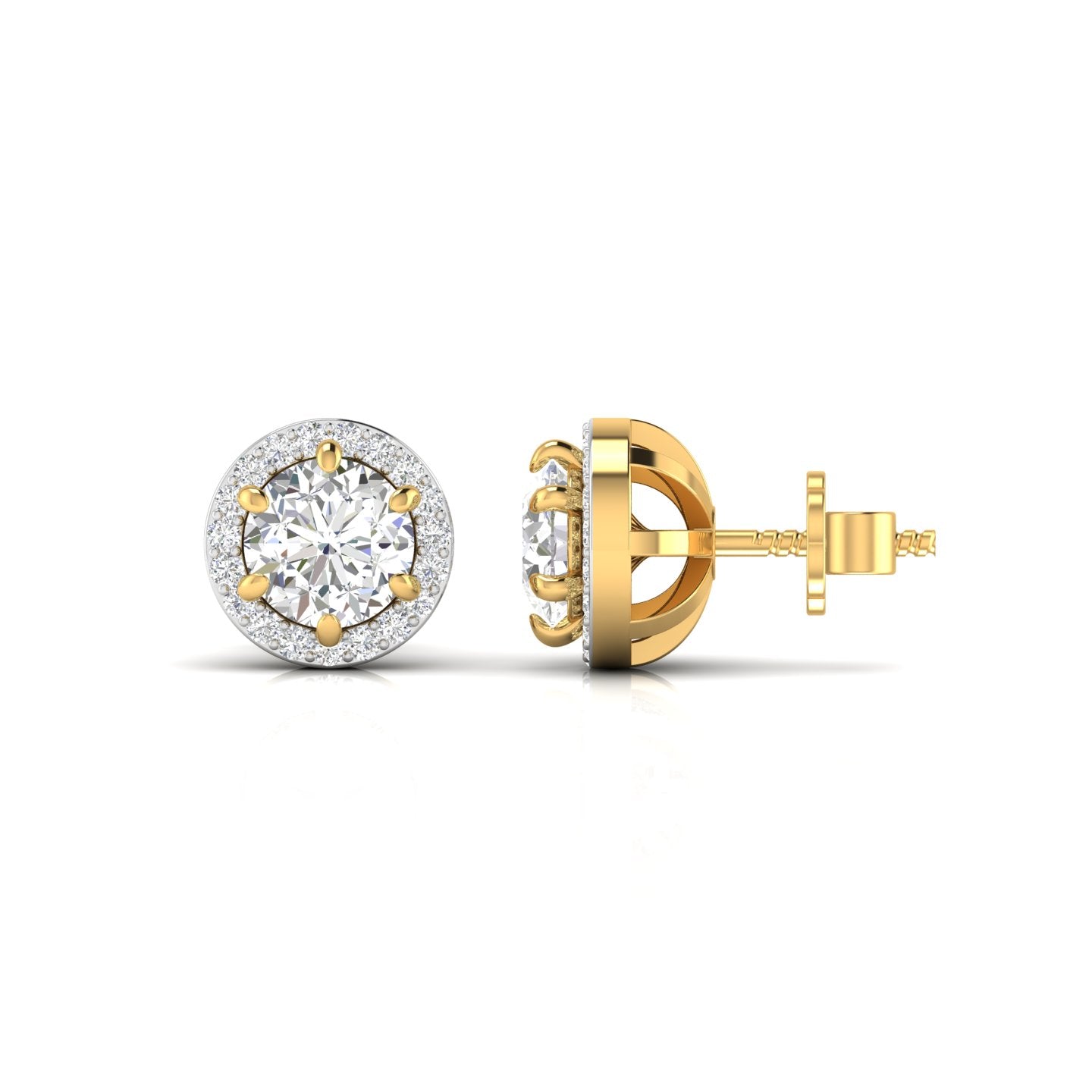 1 Carat Each Round Diamonds Halo Studs Earring